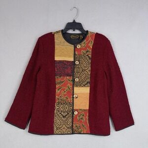 Alex Jacket Womens Medium Red Boho Patchwork Tapestry Vintage Artisan Statement